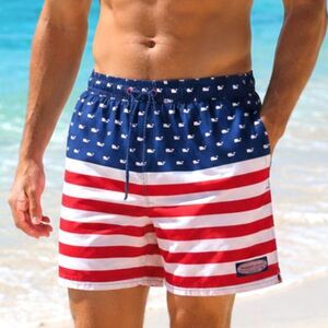 Patriotic Americana Vineyard Vines Swim Trunks, Nautical Prep, 4th of July